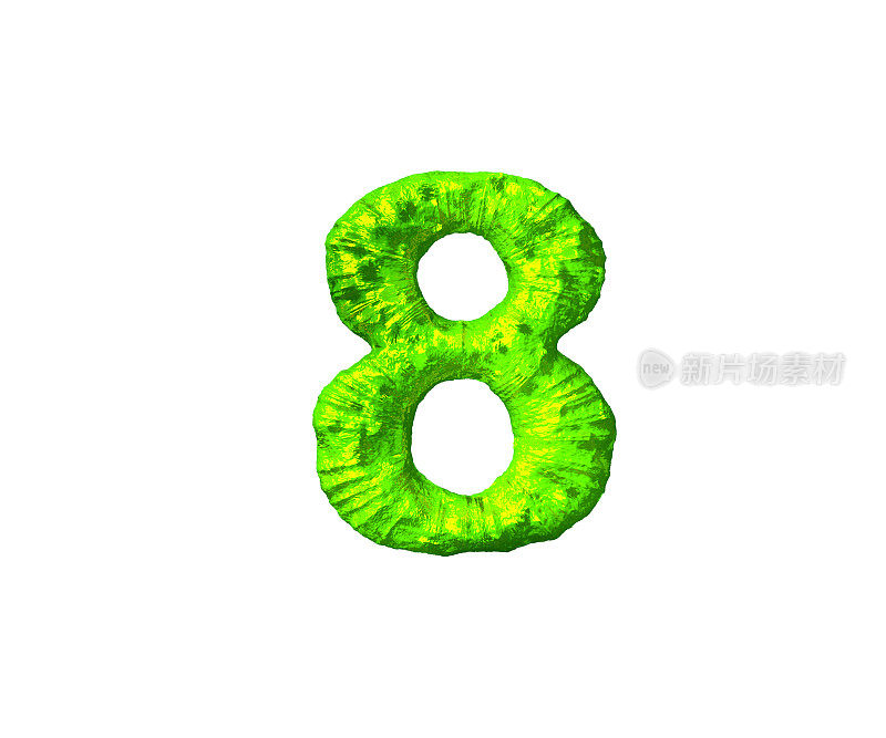 lime alien flesh alphabet -数字8在alien风格孤立的白色背景，三维插图的符号